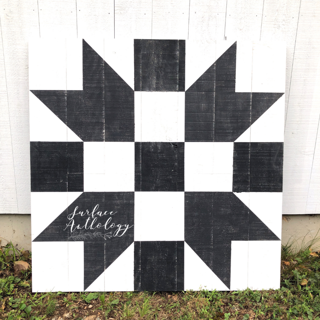 black and white Farmer's Daughter barn quilt