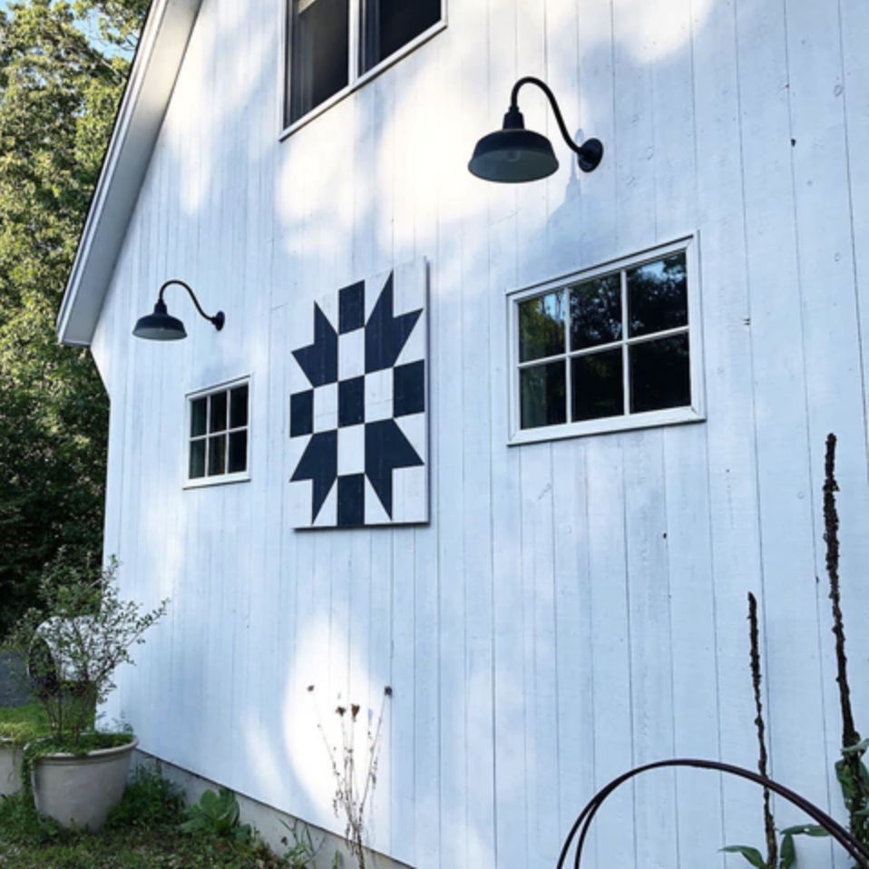 the barn quilt hung on the side of our barn