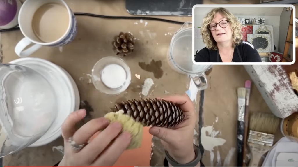 applying size to pine cones