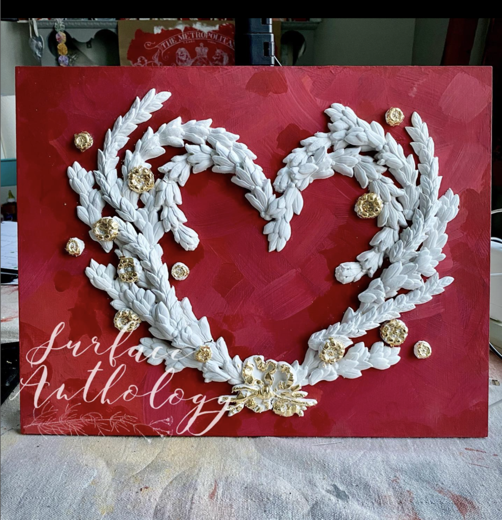 Valentine's Day Wreath using IOD Moulds and Gold Leaf